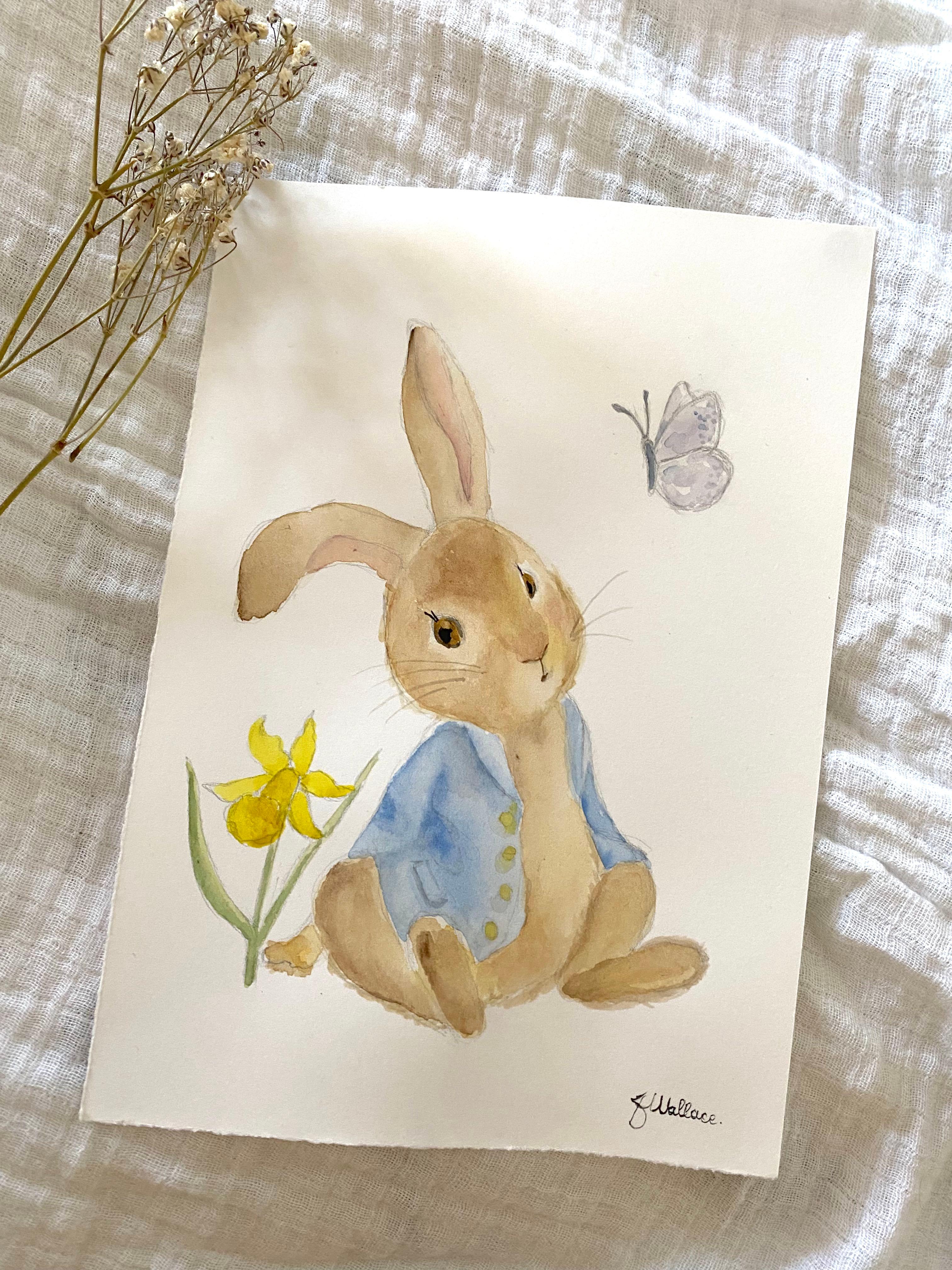 Peter Rabbit Story Original Drawing in Ink and Watercolor Painting